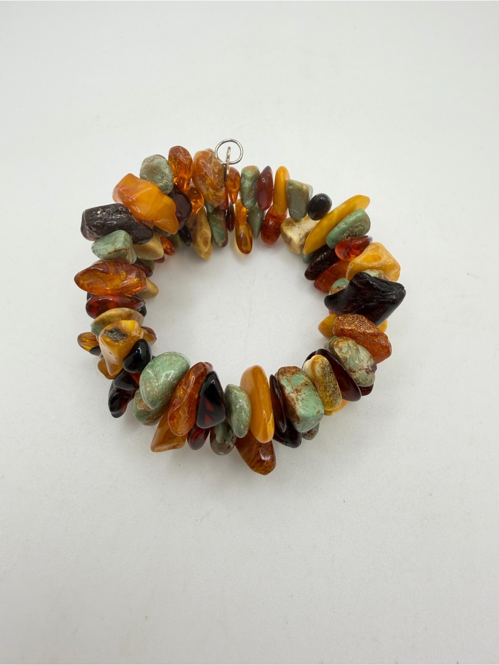 Memory wire RARE DTR Jay King Amber and Turquoise chip bracelet with 925 tag!